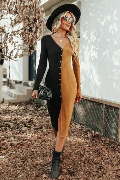 CUPSHE Camryn Ribbed Two-Tone Dress