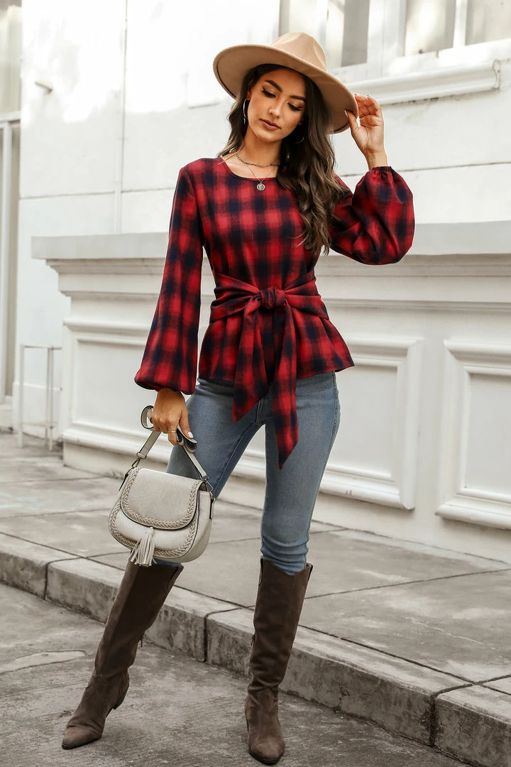 Best Pirce ๐ CUPSHE Clothing Helah Belted Buffalo Plaid Top โจ 8 CUPSHE Clothing Helah Belted Buffalo Plaid Top