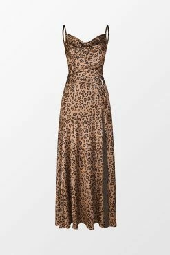 CUPSHE Clothing Spotlight Leopard Print Belted Satin Dress