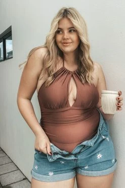 CUPSHE Strawberry Fields High Neck Tummy Control Plus Size One Piece One Pieces