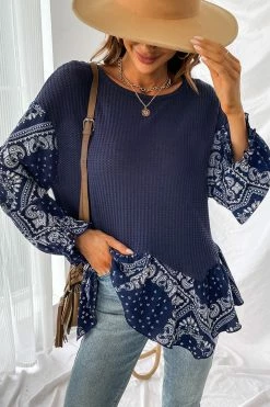 CUPSHE Clothing Oceanside Paisley Print Flounce Long Sleeve Top