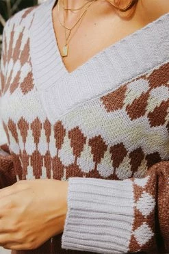 CUPSHE Clothing Kitty Kat Argyle Sweater Dress