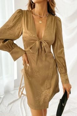 CUPSHE Camelia Rose Floral Print Plunging Bow Mini Dress Clothing