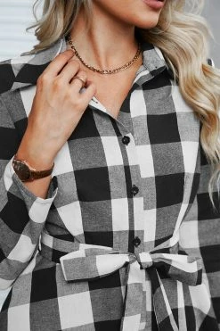 CUPSHE On Point Belted Buffalo Plaid Mini Dress Clothing