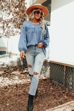 CUPSHE Nea Denim Ruched Shirt
