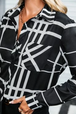 CUPSHE Clothing King & Queen Grid Print Button-Front Shirt