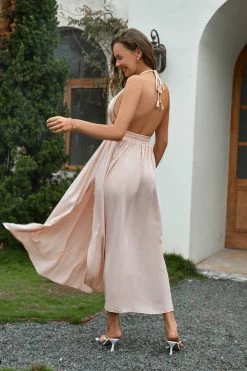 CUPSHE Ria Pink Plunge Halter Neck Slip Dress Clothing