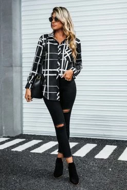 CUPSHE Clothing King & Queen Grid Print Button-Front Shirt
