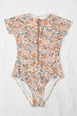 CUPSHE Elodie Ditsy Zipper Short Sleeve One Piece Swimsuit One Pieces