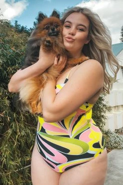 CUPSHE Palm Beach Nights Square Neck Plus Size One Piece Swimsuit One Pieces