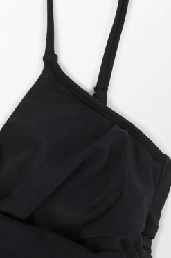 CUPSHE Forest Adventure Solid Mesh Wrap Front Cutout Black One Piece Swimsuit One Pieces