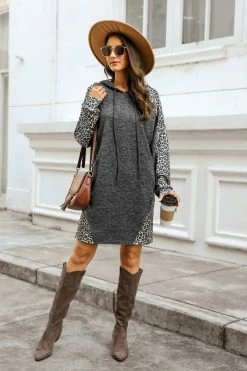 CUPSHE Clothing Glenna Leopard Print Drawstring Hoodie Dress