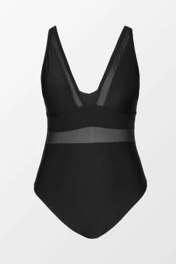CUPSHE Omniscient Solid Mesh Panel Tummy Control Black Plus Size One Piece One Pieces