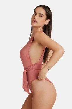 CUPSHE One Pieces Dusty Cedar Belted Plunge One Piece