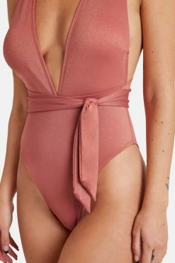 CUPSHE One Pieces Dusty Cedar Belted Plunge One Piece