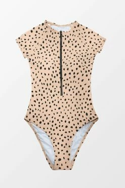 CUPSHE One Pieces Cheetah Short Sleeve Zip Front One Piece Swimsuit