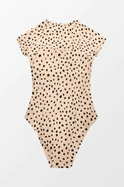 CUPSHE One Pieces Cheetah Short Sleeve Zip Front One Piece Swimsuit