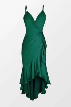 CUPSHE Clothing Holidaze Satin Flounce Wrap Dress