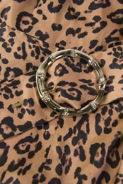 CUPSHE Clothing Spotlight Leopard Print Belted Satin Dress