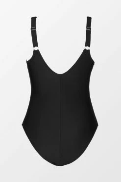 CUPSHE Omniscient Solid Mesh Panel Tummy Control Black Plus Size One Piece One Pieces