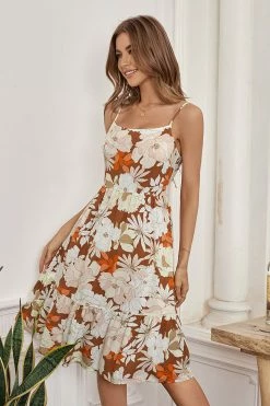 CUPSHE Jailyn Floral Ruffle Tie Back Slip Dress