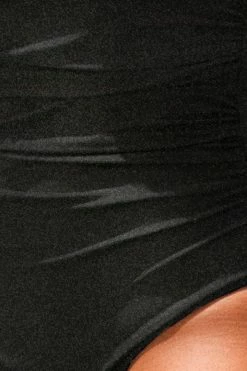 CUPSHE Plunge Halter Tie Back Shirred One Piece Swimsuit