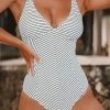 CUPSHE Black And White Stripe V-neck One Piece Swimsuit One Pieces