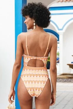 CUPSHE One Pieces Stefanie Geo Print Lace-up One Piece Swimsuit