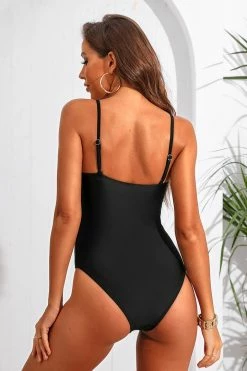 CUPSHE Black Draw String Keyhole Front One Piece Swimsuit One Pieces