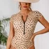 CUPSHE One Pieces Cheetah Short Sleeve Zip Front One Piece Swimsuit