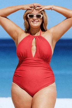 Promo ๐ CUPSHE Joyful Retro High Neck Keyhole Tummy Control Red Plus Size One Piece One Pieces ๐ 13 CUPSHE Joyful Retro High Neck Keyhole Tummy Control Red Plus Size One Piece One Pieces