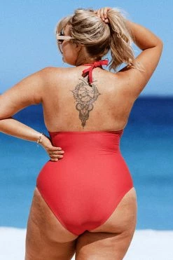 Promo ๐ CUPSHE Joyful Retro High Neck Keyhole Tummy Control Red Plus Size One Piece One Pieces ๐ 14 CUPSHE Joyful Retro High Neck Keyhole Tummy Control Red Plus Size One Piece One Pieces