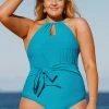 CUPSHE Spring Macaron Solid High Neck Tummy Control Plus Size One Piece