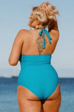 CUPSHE Spring Macaron Solid High Neck Tummy Control Plus Size One Piece