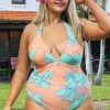 CUPSHE Blooming Flowers Shirred Plunge Tummy Control Plus Size One Piece One Pieces