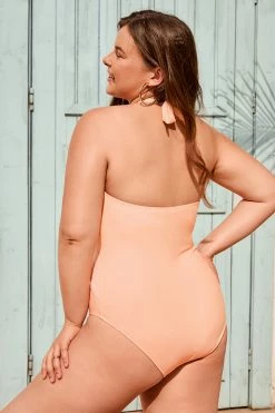 CUPSHE Nature Trip Sash Halter Tummy Control Plus Size One Piece One Pieces