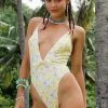 CUPSHE Itsy Ditsy Tie Front Plunge One Piece Swimsuit One Pieces