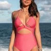 CUPSHE Vapor Wave Halter Tunneled Cutout One Piece Swimsuit One Pieces