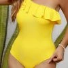 CUPSHE Palm Beach Ruffled One Shoulder One Piece Swimsuit