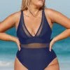 CUPSHE Summer Dreaming Plunge Mesh Plus Size One Piece Swimsuit One Pieces