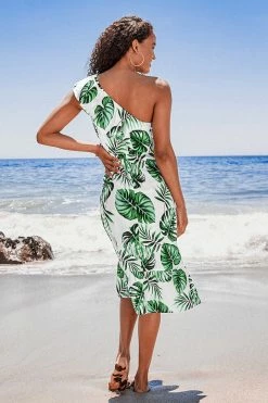 CUPSHE Clothing Violet Tropical One Shoulder Ruffle Dress