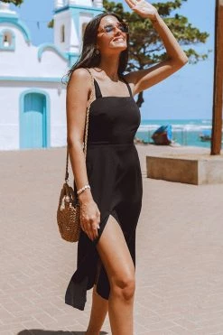CUPSHE Amayah Black Shoulder Tie Midi Dress Dresses Best Sellers