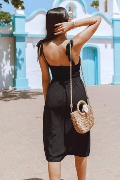 CUPSHE Amayah Black Shoulder Tie Midi Dress Dresses Best Sellers