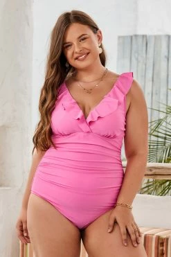 CUPSHE One Pieces Palm Beach Nights Ruched Ruffled Plus Size One Piece