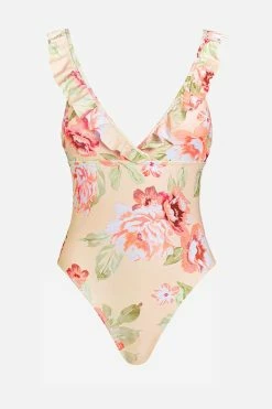 CUPSHE Romantic Garden Plunge Neck Ruffles One Piece Swimsuit