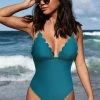 CUPSHE Enjoy The Sun Scalloped V-Neck One Piece Swimsuit