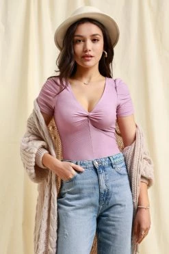 CUPSHE Clothing Anika Puffed Short Sleeve Ruched Bodysuit