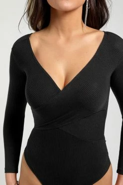 CUPSHE Mikayla Black Rib V-neck Bodysuit