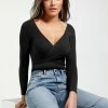 CUPSHE Mikayla Black Rib V-neck Bodysuit