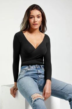CUPSHE Mikayla Black Rib V-neck Bodysuit